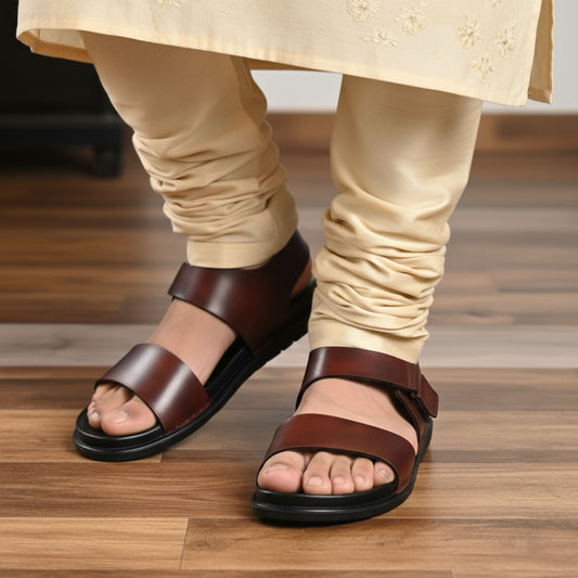 SKEROO 5002 BROWN Men's Leather Velcro Closer Sandal