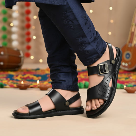 SKEROO 5004 BLACK Men's Leather Button Pack Sandal